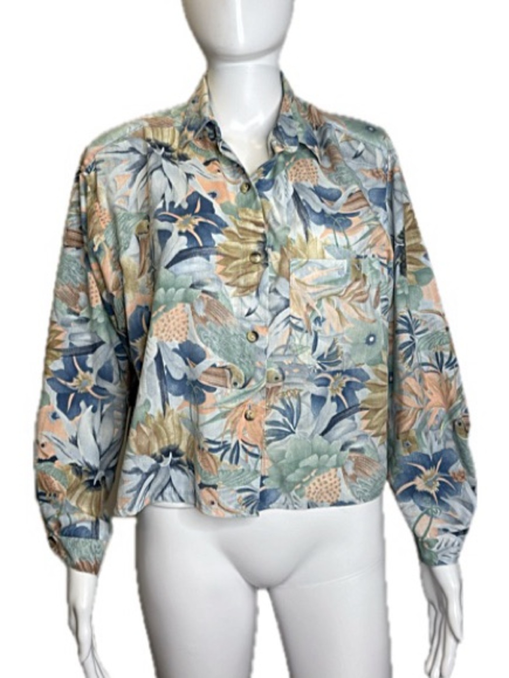 VTG Randy II California Tropical Toucan Bird Print Button Down Shirt Womens XL